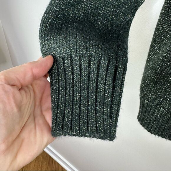 ZARA Green Metallic Knit Oversized Grandad V-Neck Button Cardigan Sz Small - Picture 7 of 12